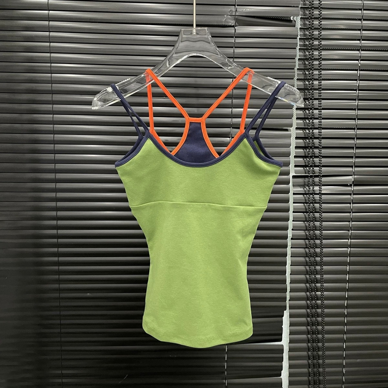 Top camisole din bumbac, croială Slim, lungime scurtă, model contrastant, Primăvara 2025