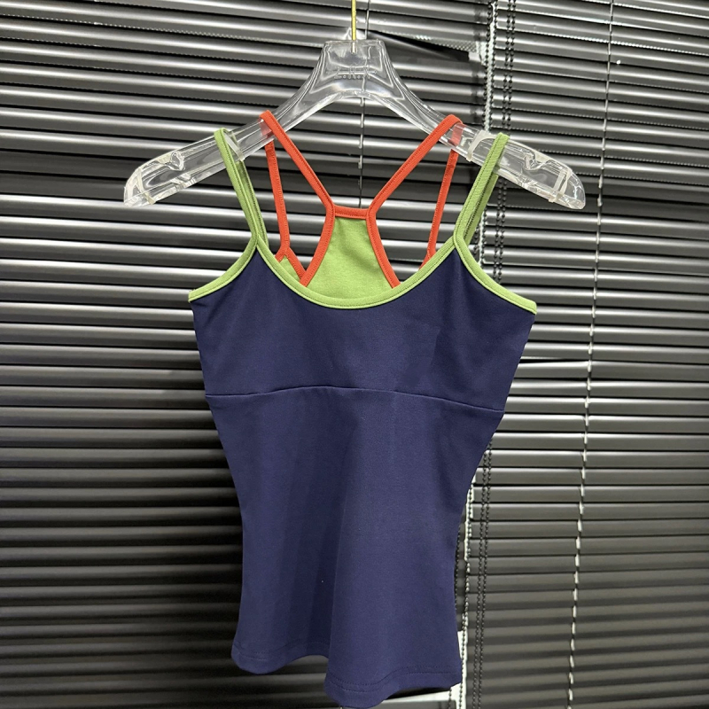 Top camisole din bumbac, croială Slim, lungime scurtă, model contrastant, Primăvara 2025