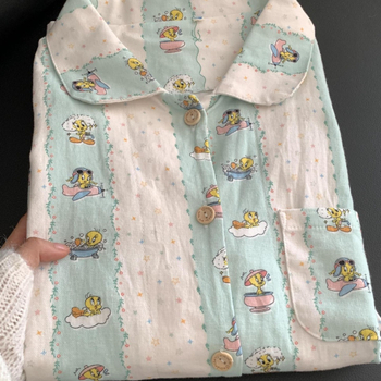 Set de pijamale pentru femei - 100% bumbac, mâneci lungi, pantaloni lungi, grosime medie 251–300 g/m²