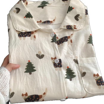 Set de pijamale pentru femei - 100% bumbac, mâneci lungi, pantaloni lungi, grosime medie 251–300 g/m²