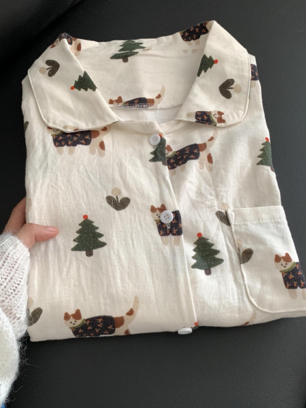 Set de pijamale pentru femei - 100% bumbac, mâneci lungi, pantaloni lungi, grosime medie 251–300 g/m²