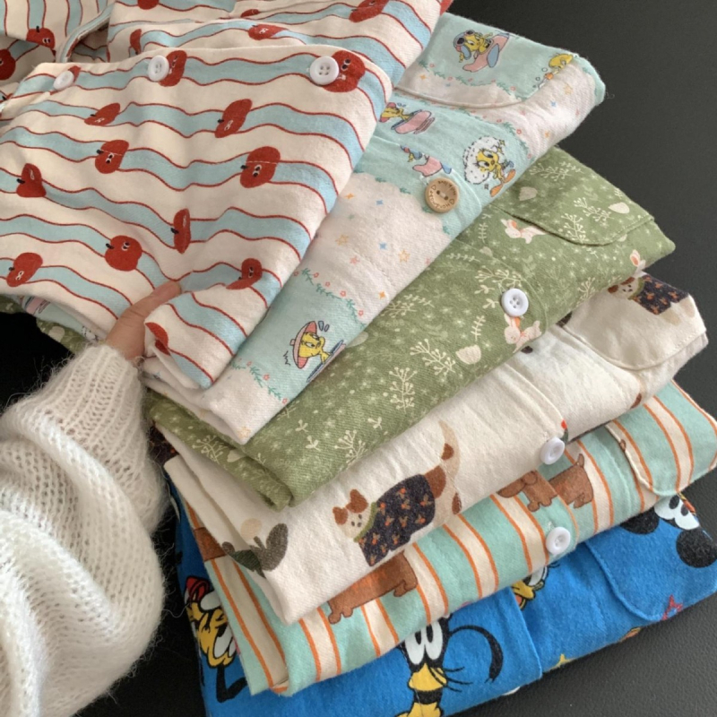 Set de pijamale pentru femei - 100% bumbac, mâneci lungi, pantaloni lungi, grosime medie 251–300 g/m²