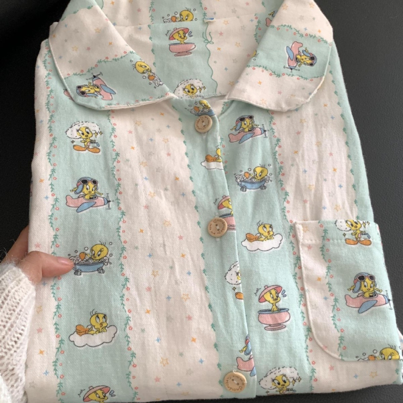 Set de pijamale pentru femei - 100% bumbac, mâneci lungi, pantaloni lungi, grosime medie 251–300 g/m²