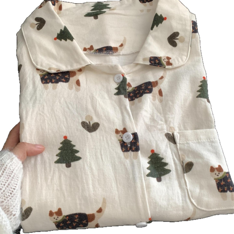 Set de pijamale pentru femei - 100% bumbac, mâneci lungi, pantaloni lungi, grosime medie 251–300 g/m²