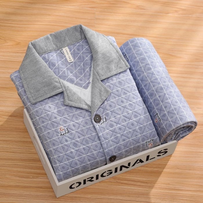 Baidijia Interlayer steppelt férfi pizsama galléros kardigán – hosszú ujjú, vastag anyag 251–300 g/m², kockás minta, őszi-téli viseletre