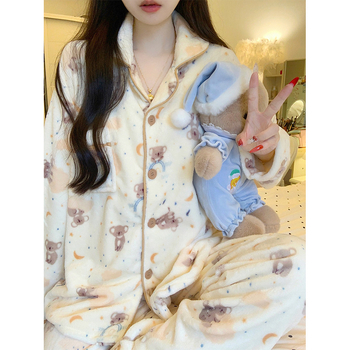 Set pijama: flanelă, 100% lână, gros (251-300 g/m²), cardigan cu mâneci lungi și pantaloni