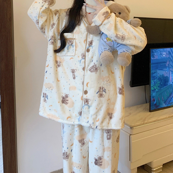 Set pijama: flanelă, 100% lână, gros (251-300 g/m²), cardigan cu mâneci lungi și pantaloni