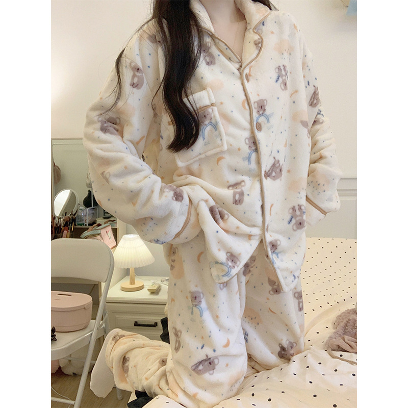 Set pijama: flanelă, 100% lână, gros (251-300 g/m²), cardigan cu mâneci lungi și pantaloni