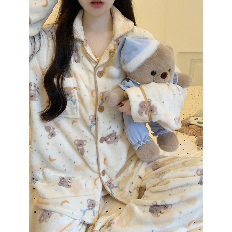 Set pijama: flanelă, 100% lână, gros (251-300 g/m²), cardigan cu mâneci lungi și pantaloni