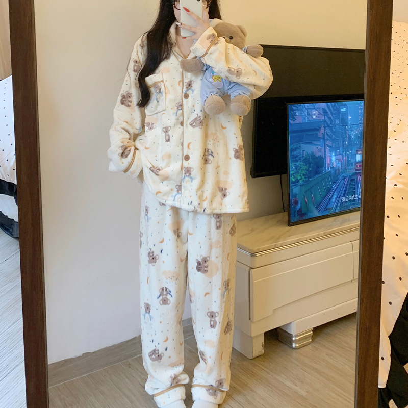 Set pijama: flanelă, 100% lână, gros (251-300 g/m²), cardigan cu mâneci lungi și pantaloni