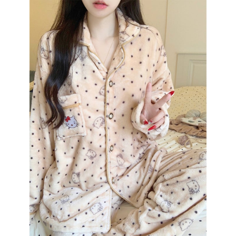 Set pijama: flanelă, 100% lână, gros (251-300 g/m²), cardigan cu mâneci lungi și pantaloni