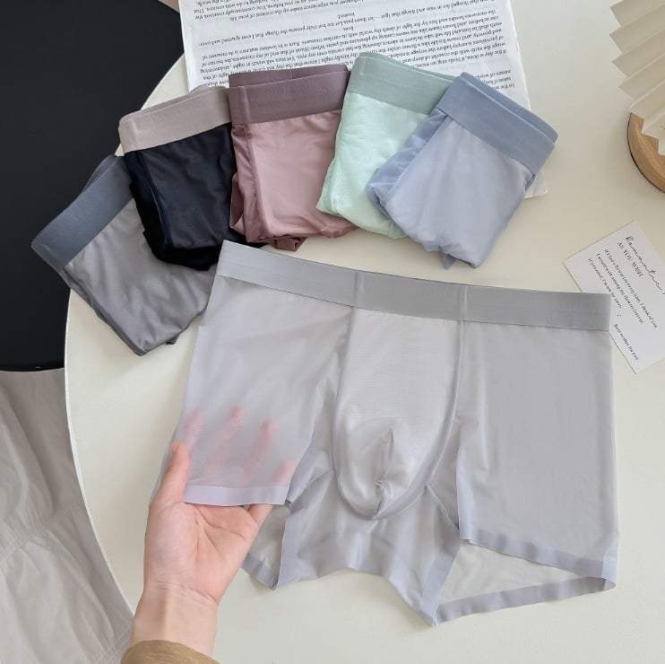 Muške bokserice s osjećajem golog tijela, prozračni Ice Silk od najlona, 3D sać džep