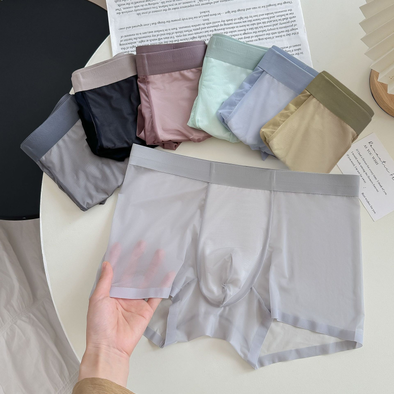Muške bokserice s osjećajem golog tijela, prozračni Ice Silk od najlona, 3D sać džep
