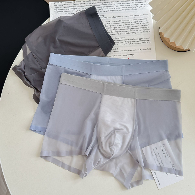 Muške bokserice s osjećajem golog tijela, prozračni Ice Silk od najlona, 3D sać džep