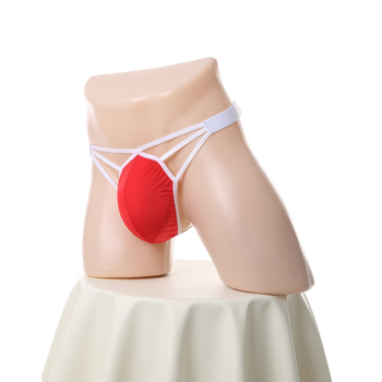 Lenjerie intimă masculină sexy — thong cu buzunar mare, cu trei dungi, expune posteriorul, talie joasă; Nailon; material răcoros; conținut principal al materialului 80–90%; ambalaj: pungă; lansare: toamna 2025