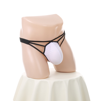 Lenjerie intimă masculină sexy — thong cu buzunar mare, cu trei dungi, expune posteriorul, talie joasă; Nailon; material răcoros; conținut principal al materialului 80–90%; ambalaj: pungă; lansare: toamna 2025