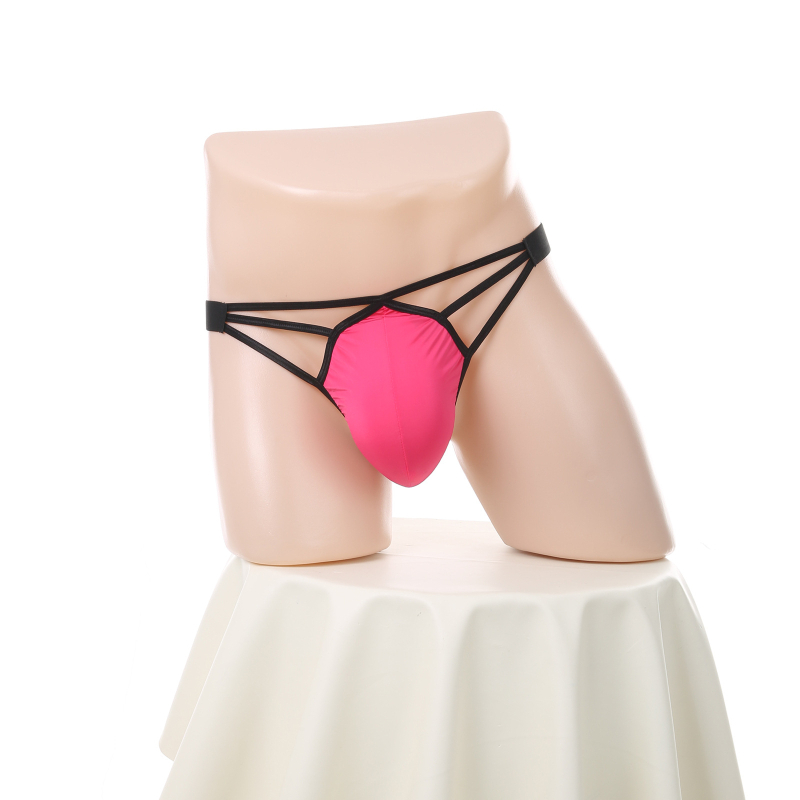 Lenjerie intimă masculină sexy — thong cu buzunar mare, cu trei dungi, expune posteriorul, talie joasă; Nailon; material răcoros; conținut principal al materialului 80–90%; ambalaj: pungă; lansare: toamna 2025