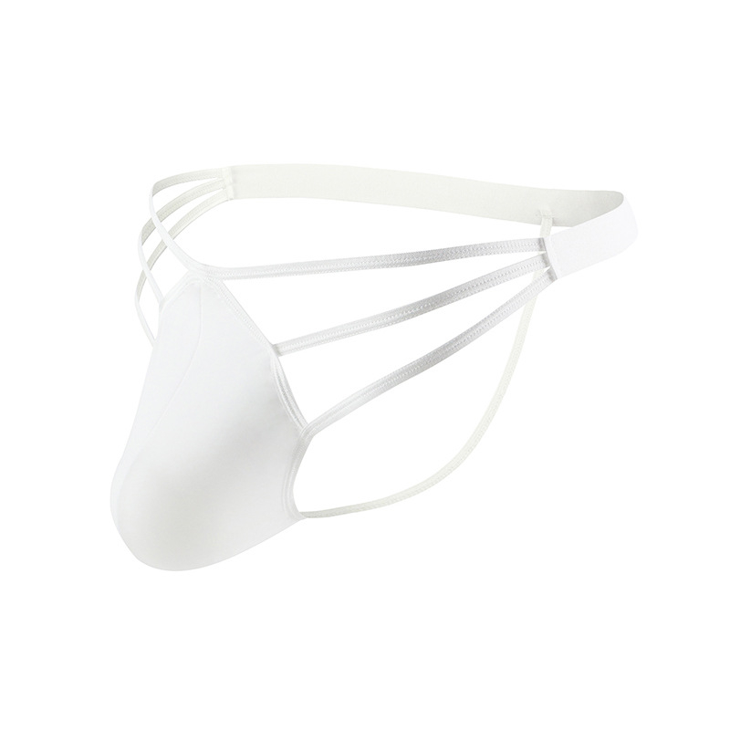 Lenjerie intimă masculină sexy — thong cu buzunar mare, cu trei dungi, expune posteriorul, talie joasă; Nailon; material răcoros; conținut principal al materialului 80–90%; ambalaj: pungă; lansare: toamna 2025