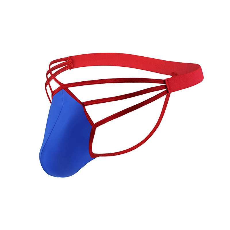 Lenjerie intimă masculină sexy — thong cu buzunar mare, cu trei dungi, expune posteriorul, talie joasă; Nailon; material răcoros; conținut principal al materialului 80–90%; ambalaj: pungă; lansare: toamna 2025