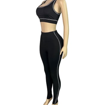 HR25038 Európai és amerikai női divat 3 részes szett: racer mellény cipzárral, hosszú ujjú, szűk nadrág — Milk Silk, Poliészter 90–95%, Spandex