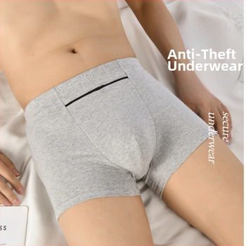 Meeste anti-kraapuv bokserid fläpp tasku ja topelt tõmblukkidega, hingav puuvillane trikotaaž, keskmine vöökoht, ühtlane muster, 90–95% puuvillasisaldus, kõigile aastaaegadele