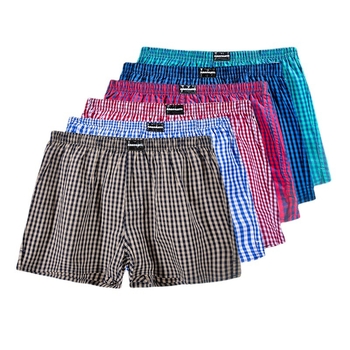 Aobanlu férfi pamut boxer, laza szabású, kockás mintázat, középmagas derekú