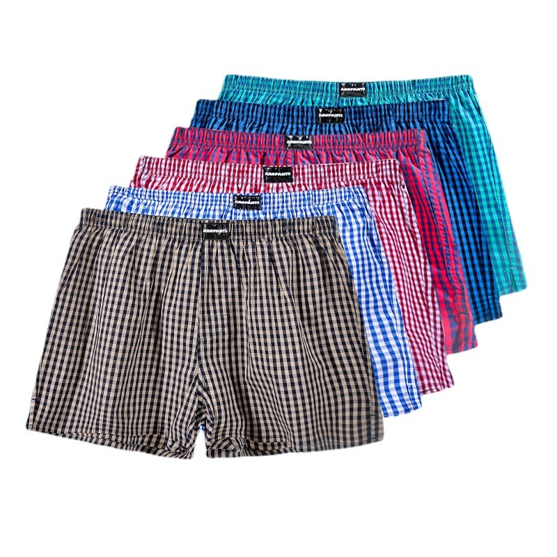Aobanlu férfi pamut boxer, laza szabású, kockás mintázat, középmagas derekú