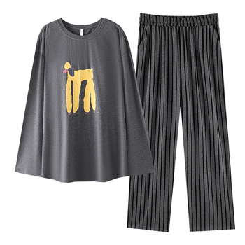 Set de pijamale pentru femei din bumbac antibacterian, bumbac elastic, cu guler rotund, mâneci lungi și pantaloni