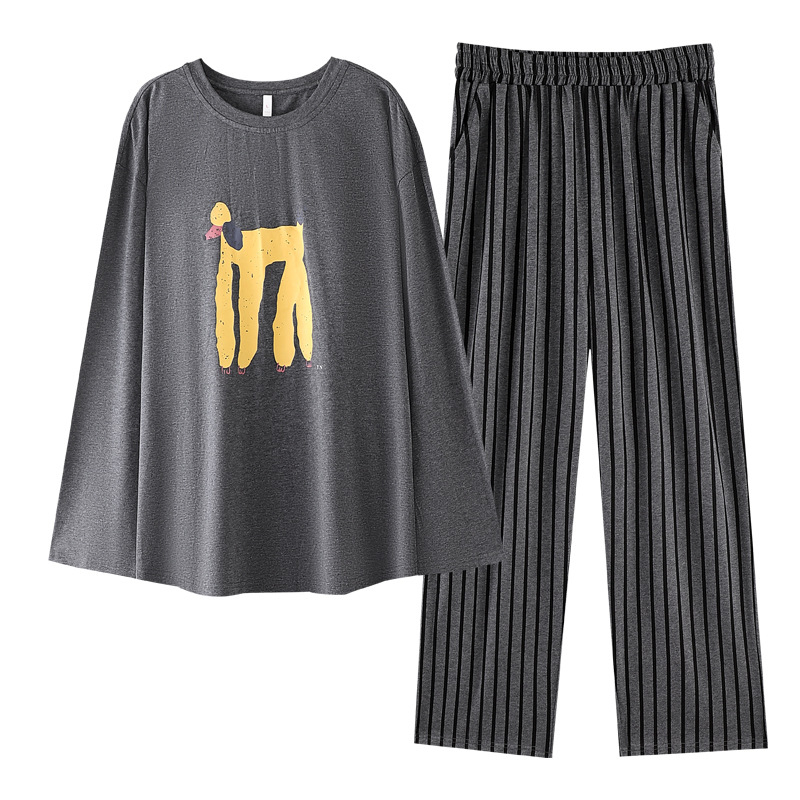 Set de pijamale pentru femei din bumbac antibacterian, bumbac elastic, cu guler rotund, mâneci lungi și pantaloni