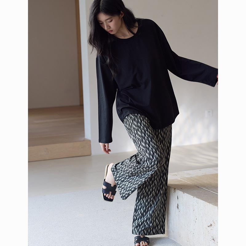 Set de pijamale pentru femei din bumbac antibacterian, bumbac elastic, cu guler rotund, mâneci lungi și pantaloni