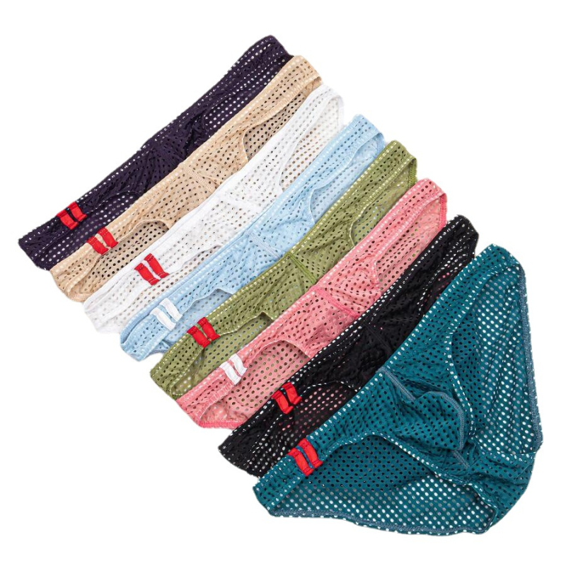 Férfi légáteresztő hálószövésű alsónemű, varrat nélküli, alacsony derék, 90–95% Spandex, ágyék tömés 95% Spandex