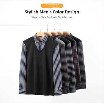 Meeste võlts kaks-osaline särk, pikkade varrukatega, ruudukujuline krae, fleece-vooder, polüester, triibuline muster