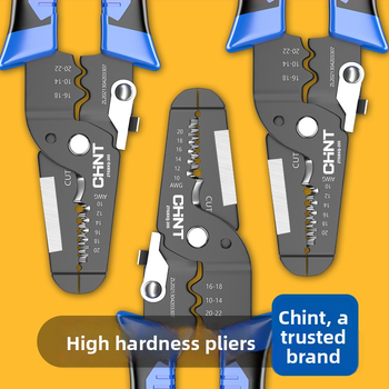 Chint Клещи за обелване на проводници – многофункционални професионални клещи за обелване, кримпване и рязане; Форма: клещи за обелване на проводник; Тегло: 0.11