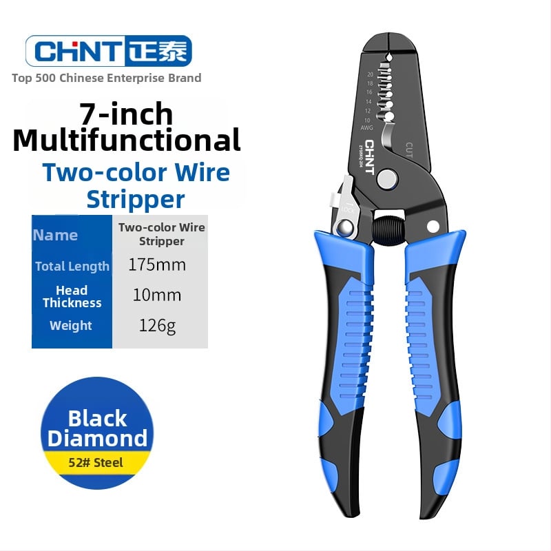 Chint Клещи за обелване на проводници – многофункционални професионални клещи за обелване, кримпване и рязане; Форма: клещи за обелване на проводник; Тегло: 0.11