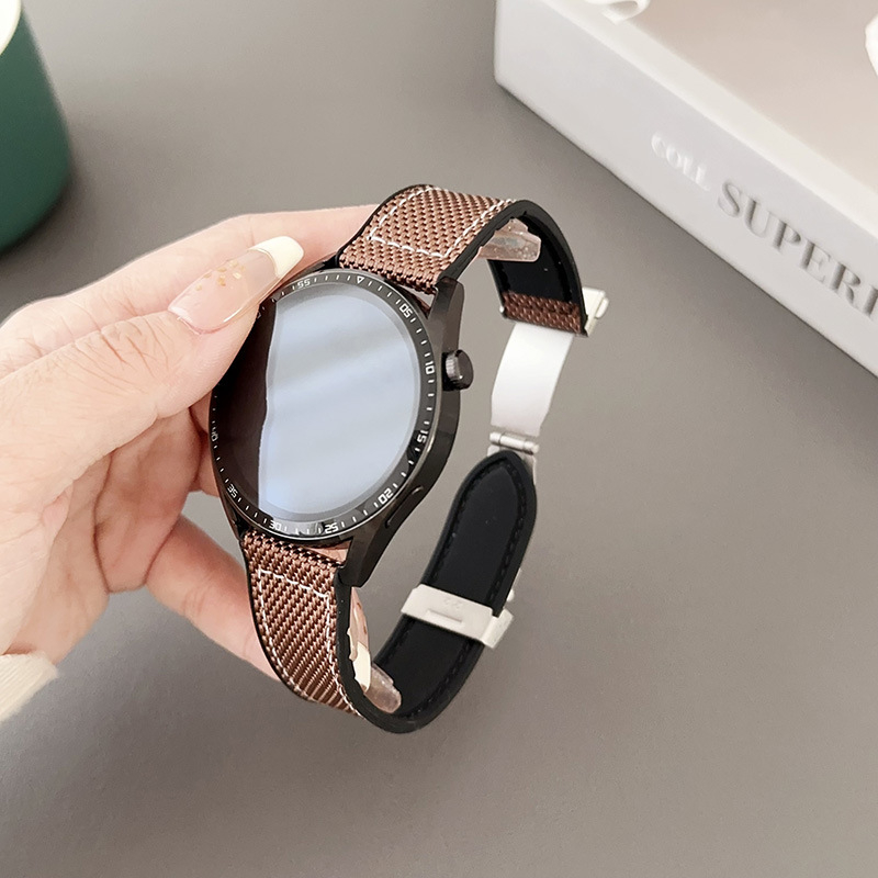 Okosóraszíj vászonból és bőr betéttel, mágneses csattal, 20/22 mm, Huawei kompatibilis