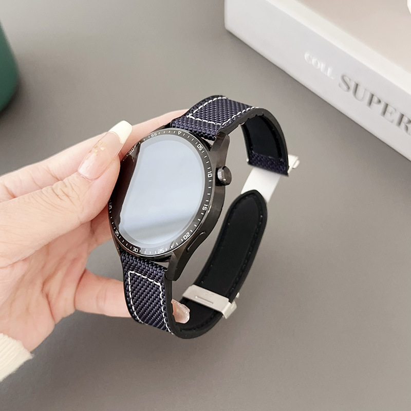 Okosóraszíj vászonból és bőr betéttel, mágneses csattal, 20/22 mm, Huawei kompatibilis