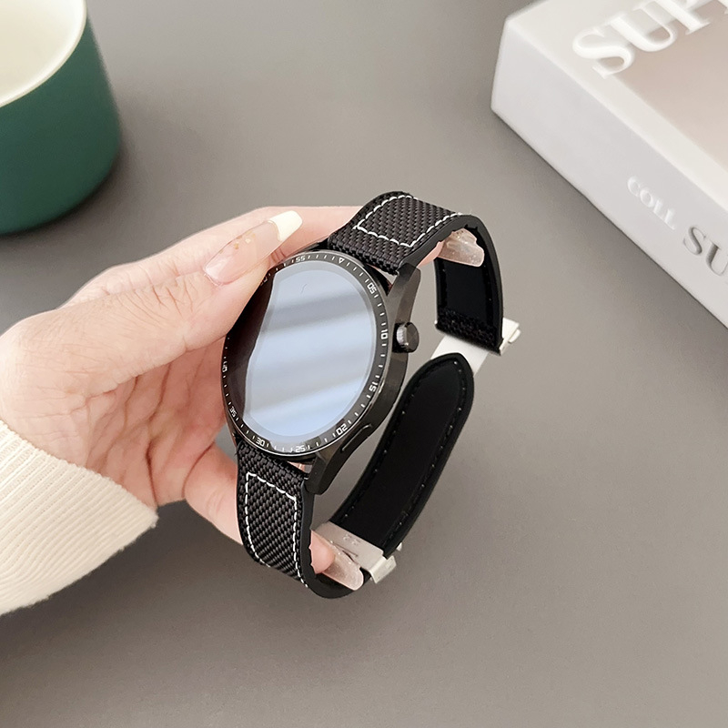 Okosóraszíj vászonból és bőr betéttel, mágneses csattal, 20/22 mm, Huawei kompatibilis