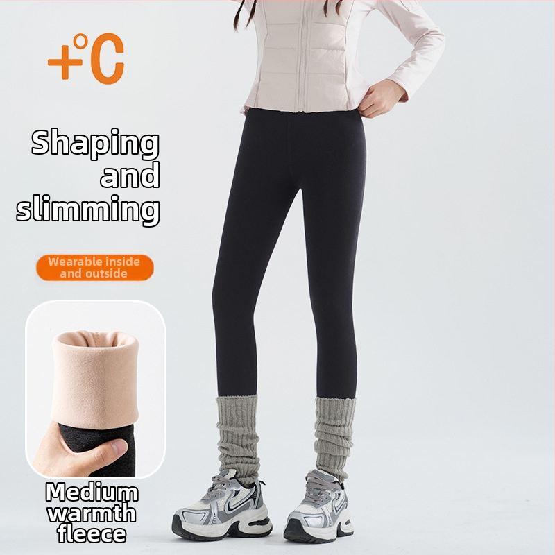 Női fleeces belső béléssel bélelt leggings, vastag anyag, karcsú szabás, betűs mintázat, hossz 9/10