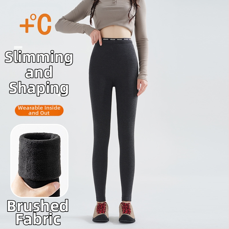 Női fleeces belső béléssel bélelt leggings, vastag anyag, karcsú szabás, betűs mintázat, hossz 9/10