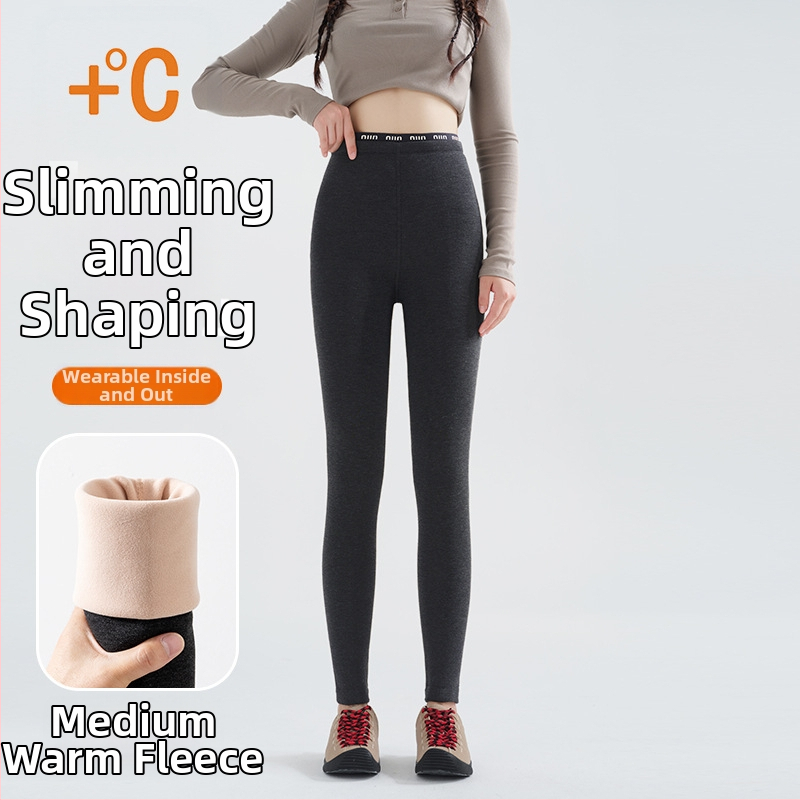 Női fleeces belső béléssel bélelt leggings, vastag anyag, karcsú szabás, betűs mintázat, hossz 9/10