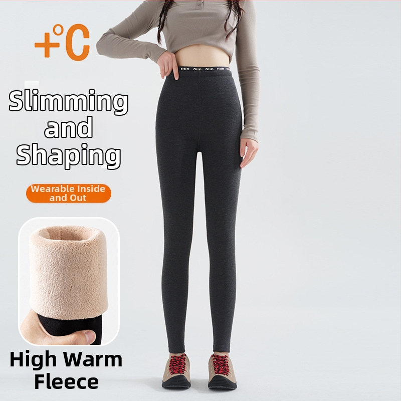 Női fleeces belső béléssel bélelt leggings, vastag anyag, karcsú szabás, betűs mintázat, hossz 9/10