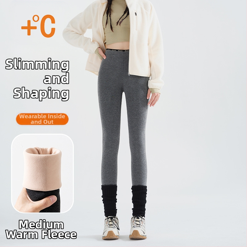 Női fleeces belső béléssel bélelt leggings, vastag anyag, karcsú szabás, betűs mintázat, hossz 9/10