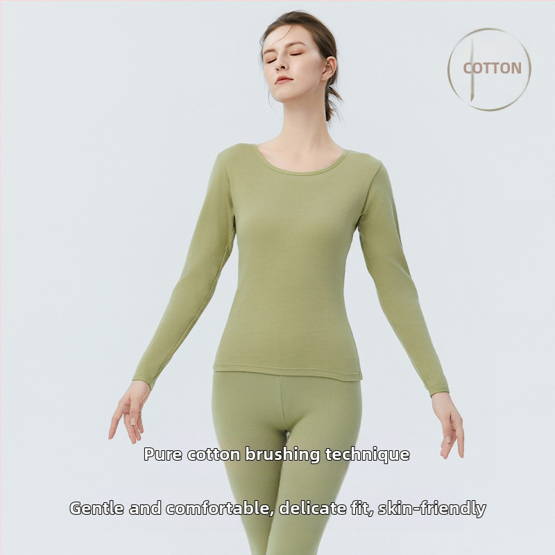Ženski termalni set donjeg rublja od 100% pamuka – gornji dio i hlače, okrugli izrez, dugi rukavi, debeli materijal 201–250 g/m2, 100% pamuk, antistatički, održava toplinu, protiv pilinga