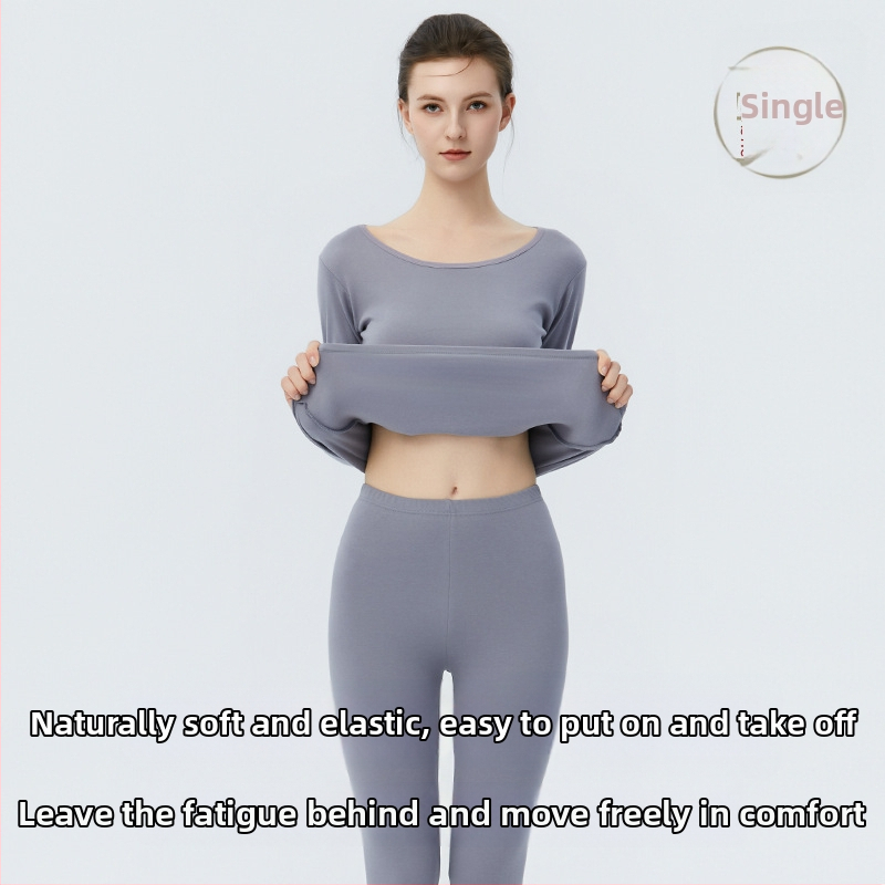 Ženski termalni set donjeg rublja od 100% pamuka – gornji dio i hlače, okrugli izrez, dugi rukavi, debeli materijal 201–250 g/m2, 100% pamuk, antistatički, održava toplinu, protiv pilinga