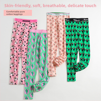 Moteriški medvilniniai šilti kelniai su animacijos spaudu, vidurinis liemuo, prigludęs kirpimas, vieno sluoksnio