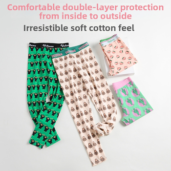 Moteriški medvilniniai šilti kelniai su animacijos spaudu, vidurinis liemuo, prigludęs kirpimas, vieno sluoksnio