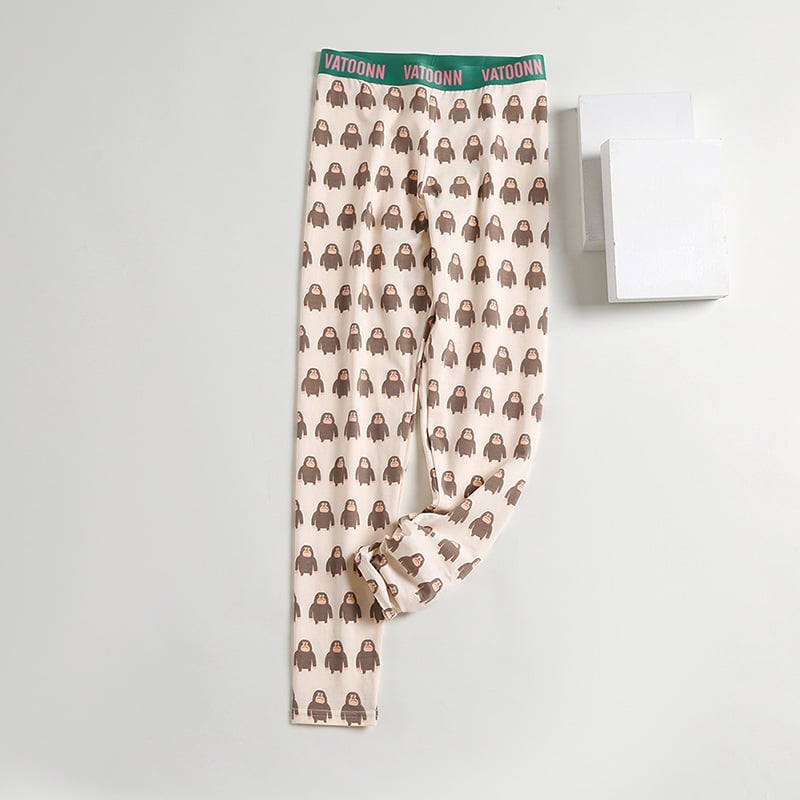 Moteriški medvilniniai šilti kelniai su animacijos spaudu, vidurinis liemuo, prigludęs kirpimas, vieno sluoksnio