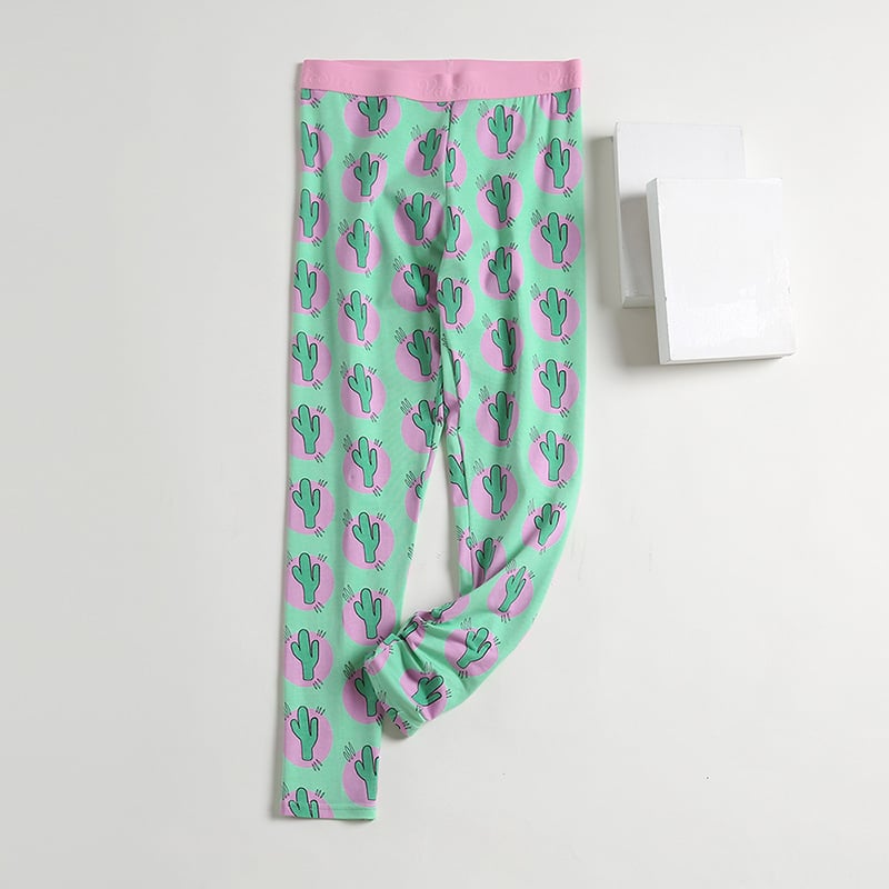 Moteriški medvilniniai šilti kelniai su animacijos spaudu, vidurinis liemuo, prigludęs kirpimas, vieno sluoksnio