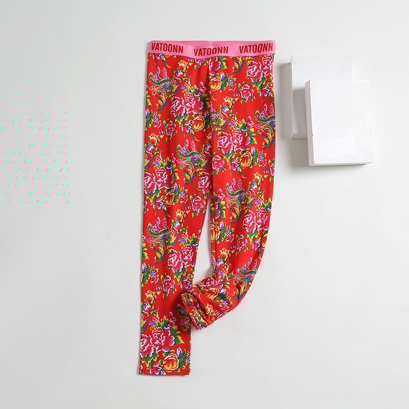 Moteriški medvilniniai šilti kelniai su animacijos spaudu, vidurinis liemuo, prigludęs kirpimas, vieno sluoksnio