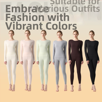 Női könnyű alapréteg készlet modal, gyapjú és akril alapanyagból; hosszú ujjú felső és nadrág; 80–90% modal; közepes vastagságú 181–200 g/m²; viselhető külső ruházatként.